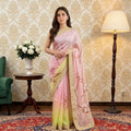Blush Citrus Floral Hand-Painted Saree