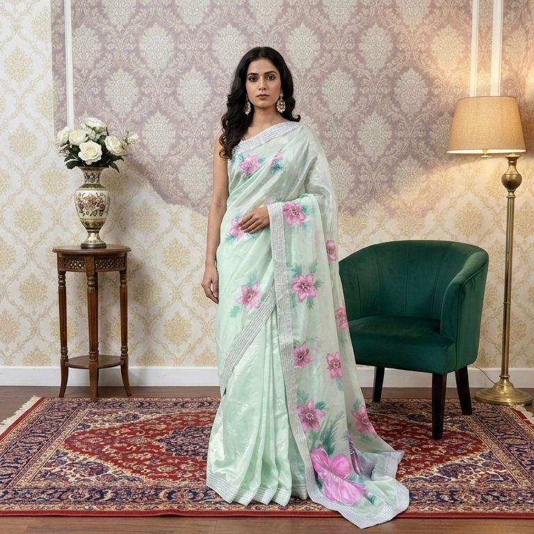 Ethereal Bloom Hand-Painted Saree