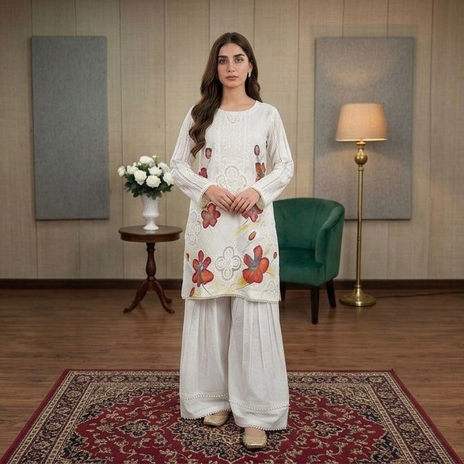 Ivory Grace Hand-Painted 2-Piece Farshi Shalwar