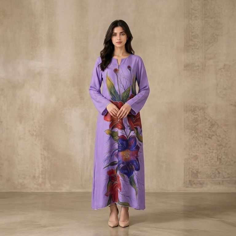 Plum Bloom Hand-Painted Kaftan