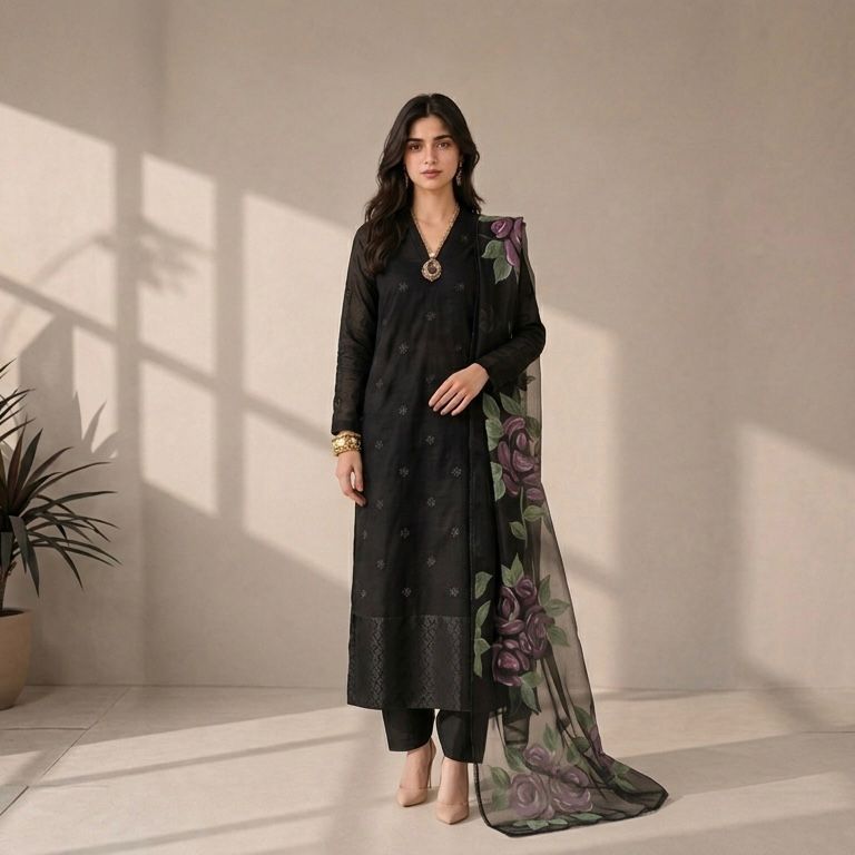 Noir Élan Hand-Painted Ensemble 3-Piece