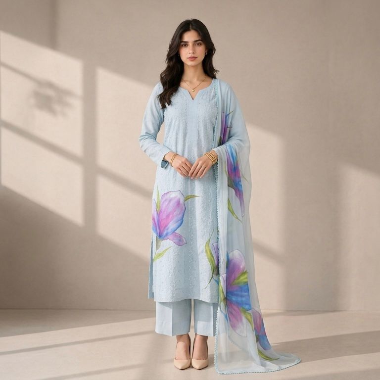 Ice Bloom Hand-Painted Ensemble