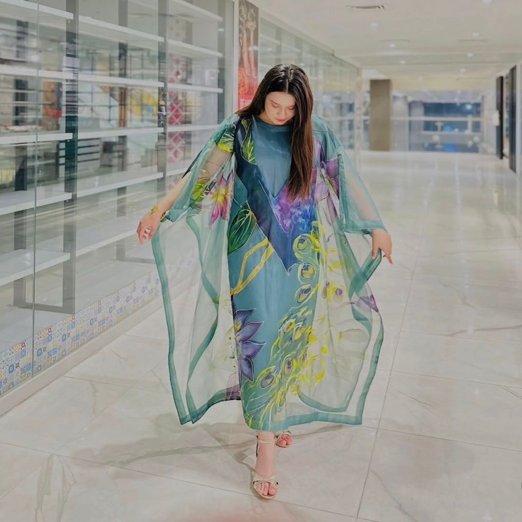 Peacock Aura Hand-Painted Kaftan