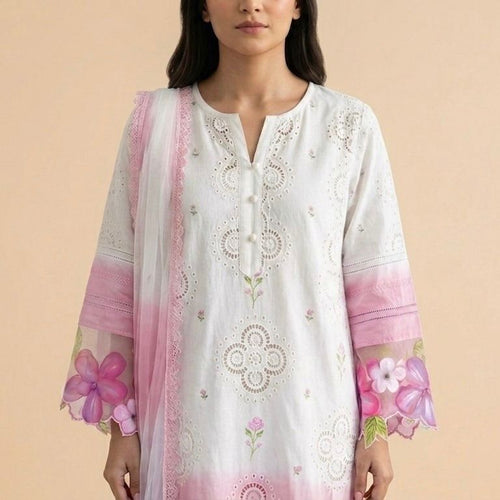 Dual Tone Blush Ivory Chickenkari Hand-Painted 3-Piece Set