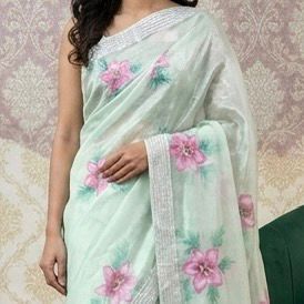 Ethereal Bloom Hand-Painted Saree