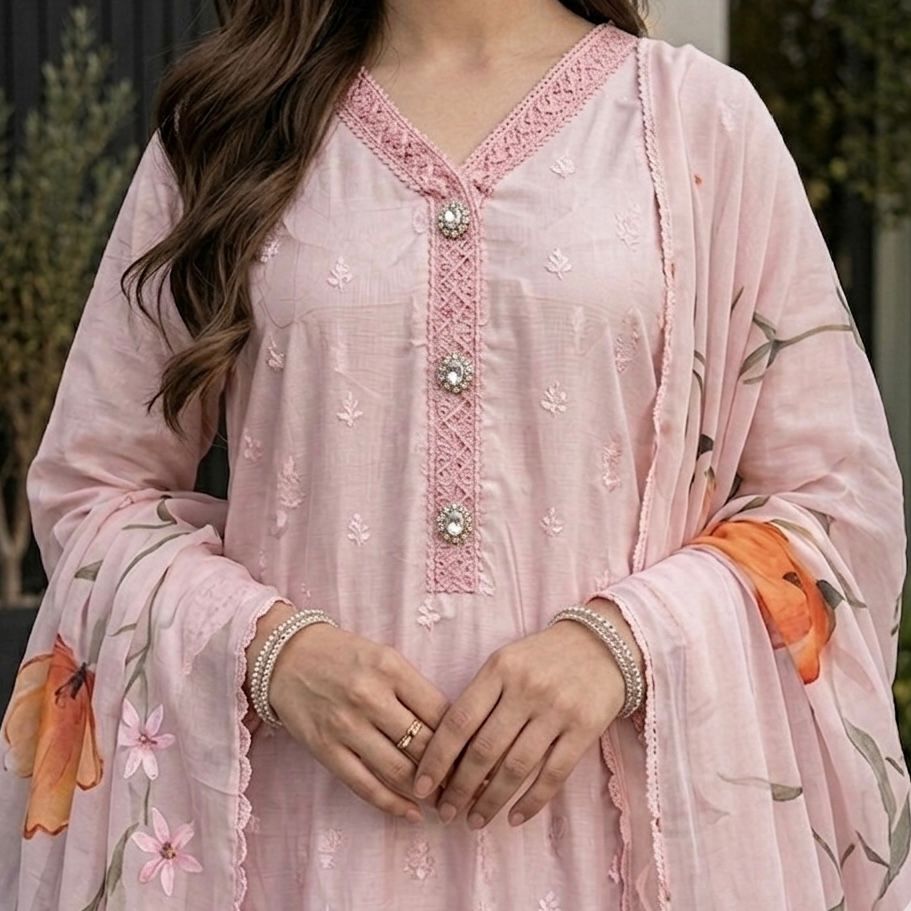 Pink Petal Cotton Net 3-Piece