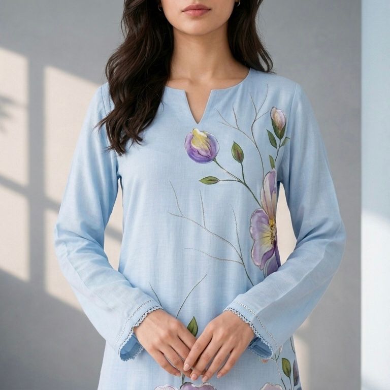 Serene Sky Hand-Painted Kaftan