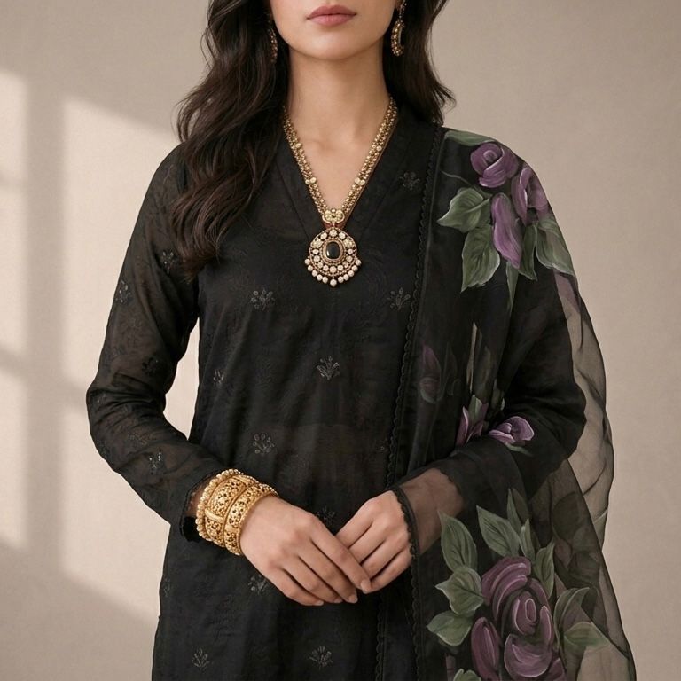 Noir Élan Hand-Painted Ensemble 3-Piece
