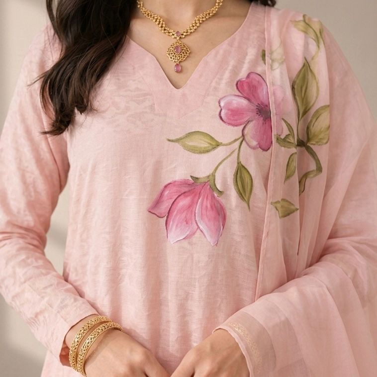 Tea Rose Elegance Hand-Painted Ensemble