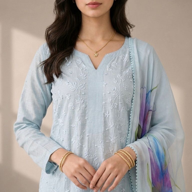 Ice Bloom Hand-Painted Ensemble