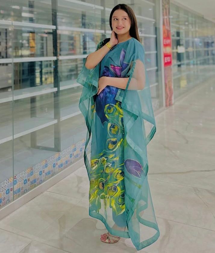 Peacock Aura Hand-Painted Kaftan