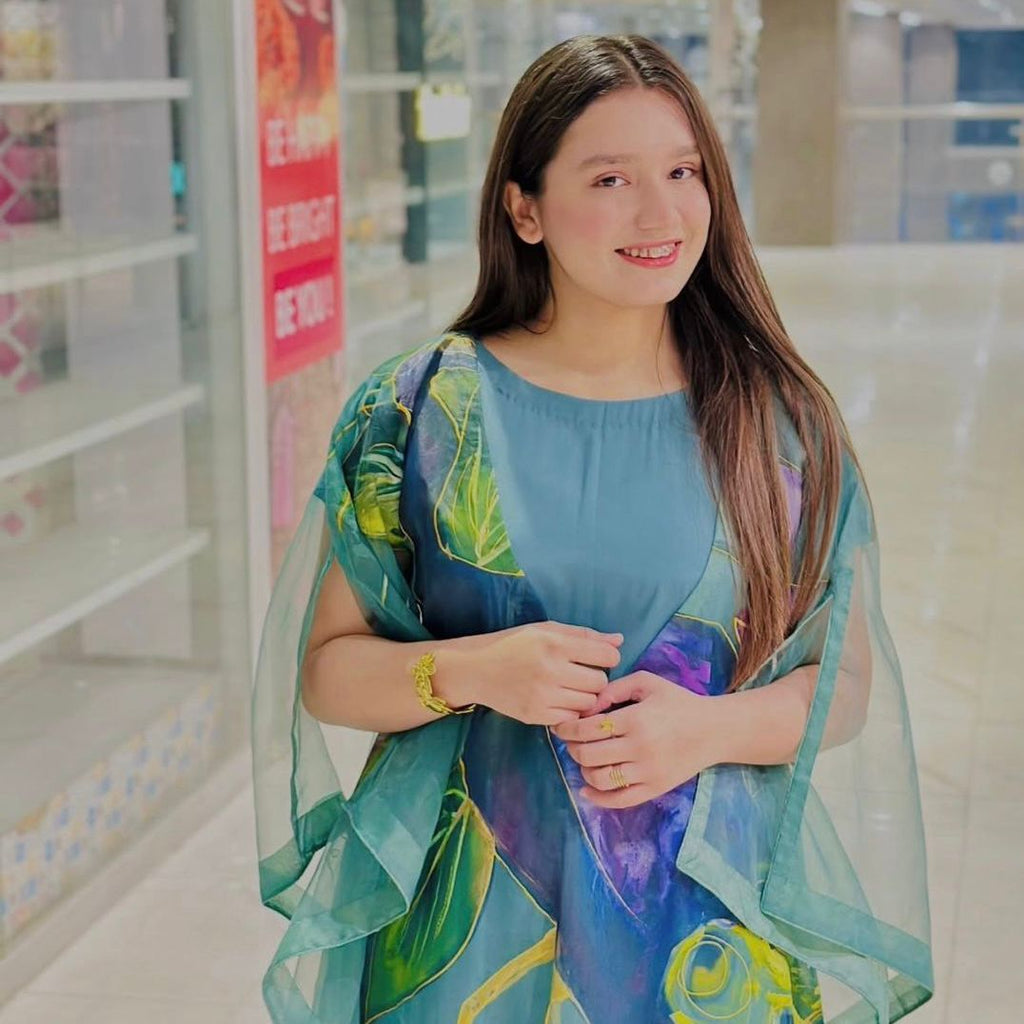 Peacock Aura Hand-Painted Kaftan